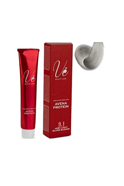 Ve Beauty Care كريم صبغة الشعر رقم 9.1 أشقر فضي فاتح جداً - صبغة شعر دائمة مع بروتين الشوفان | 100 مل