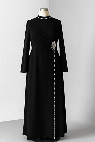 Moda Echer Crepe Fabric Stone Detailed Evening Dress