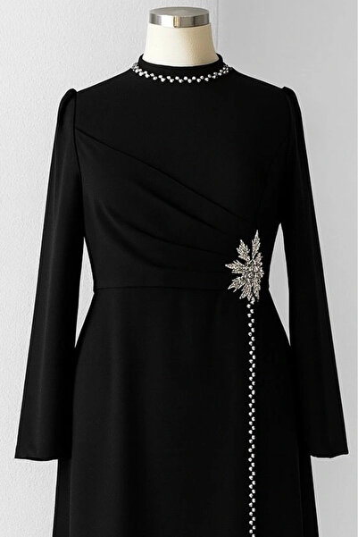 Moda Echer Crepe Fabric Stone Detailed Evening Dress