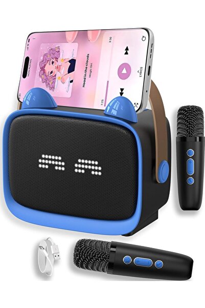 ZONEY Mini Karaoke Machine for Kids, Portable Bluetooth Speaker with 2 Wireless Microphones and LED
