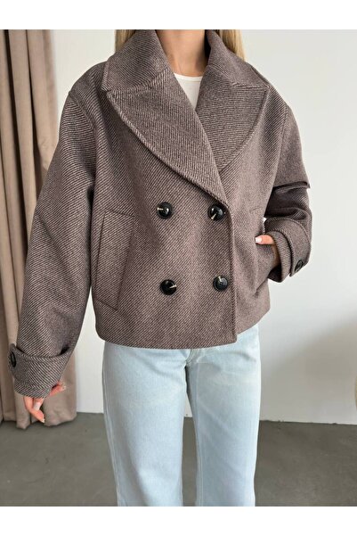 ParlaMira Γυναικείο παλτό Premium Cashmere Crop με βαμβακερή υφή σε καφέ πικρό χρώμα