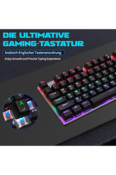 Generic English Arabic Mechanical Gaming Keyboard with LED Backlight,104 Keys Fast Response Wired Keyboard