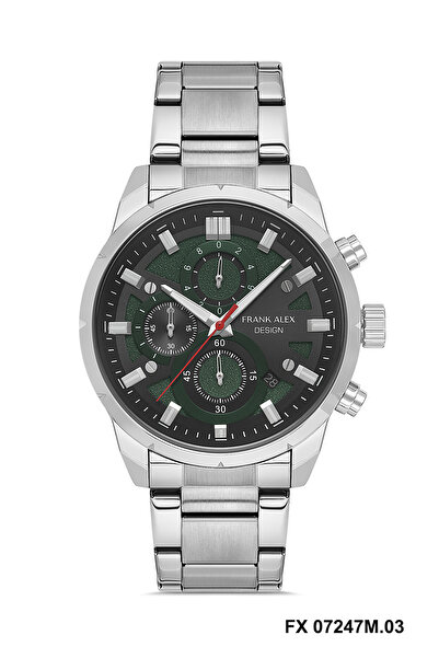 Frank Alex YEŞİL FÜME KADRANLI TAKVİMLİ FUNCTION GÜMÜŞ ERKEK KOL SAATİ