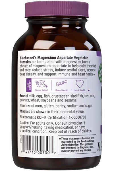 Bluebonnet Blue Bonnet Magnesium Aspartate 400 Mg Vegetable Capsules