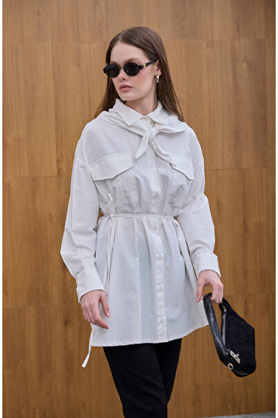 Birgül Bektaş Λευκό πουκάμισο με διπλή τσέπη με χαλαρή εφαρμογή