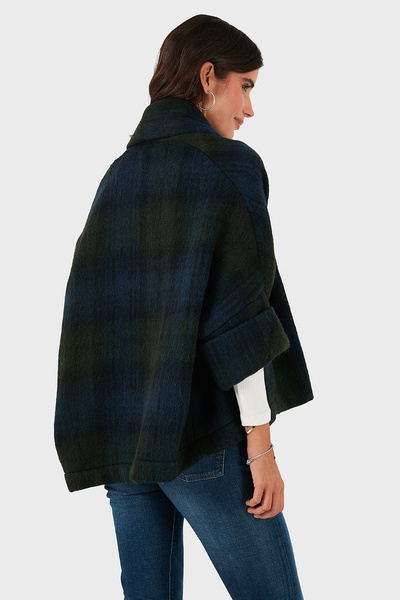 Lazzerini Tiziana Checkered Wool Blend Regular Fit Shawl Collar Poncho Poncho 6891201