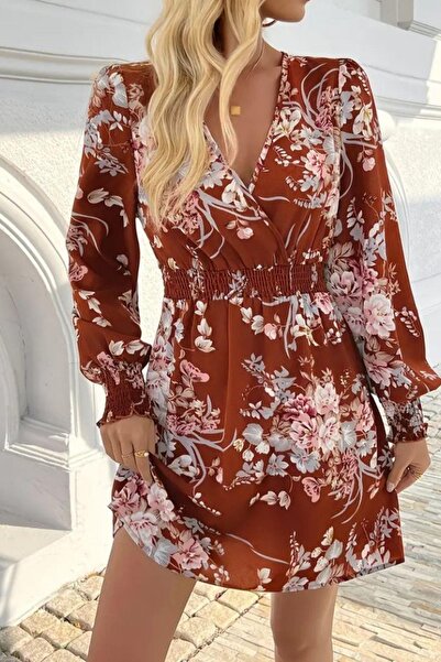 Mossta فستان سوبريم بأكمام طويلة ونقشة زهور - منقوش