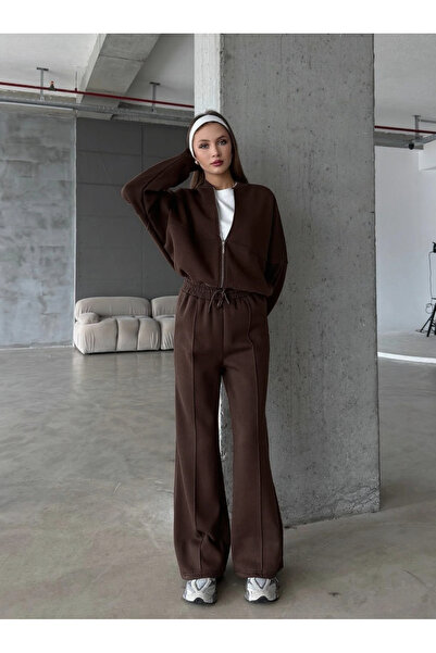 YAKAMEL طقم بدلة رياضية نسائية مكون من سترة بومبر بثلاث خيوط