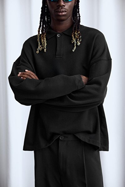 Pull & Bear Cropped polo collar sweatshirt