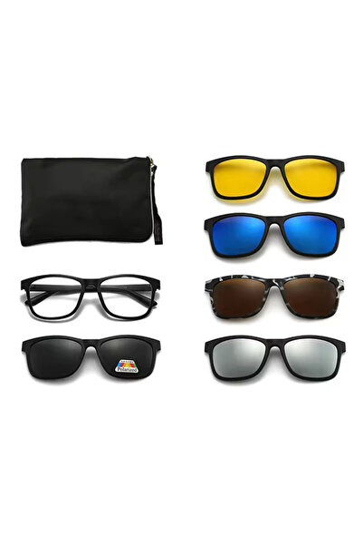 Supersofer Rama ochelari de vedere cu clip on magnetic, lentile de soare si noapte, model unisex, 6 piese