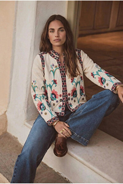 FEMELLE Γυναικείο Λευκό Κεντημένο Vintage Μπουφάν