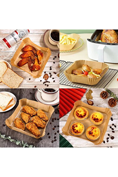 Next Trend Set of 50 Air Fryer Baking Papers, Square 20×20×4.5 cm, Heat-Resistant, Plastic Holder with Lid