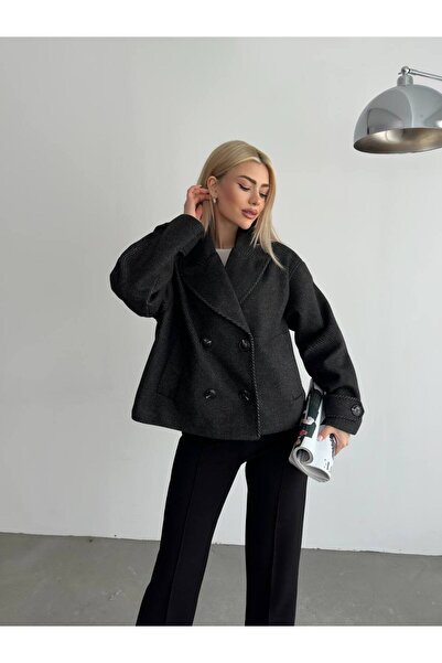 ParlaMira Palton crop din bumbac negru texturat premium pentru femei