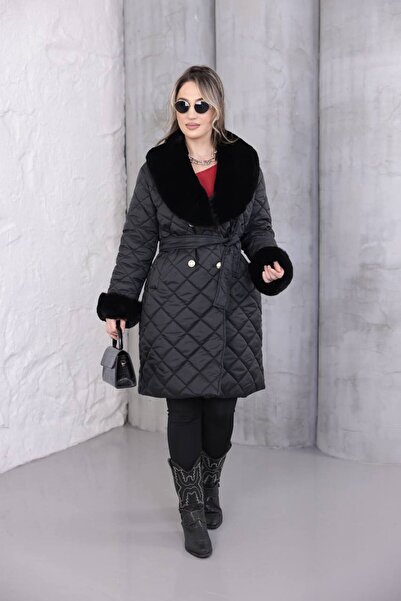 BRGCLOTHING Quilted Coat with Fur Detail on Collar and Sleeves