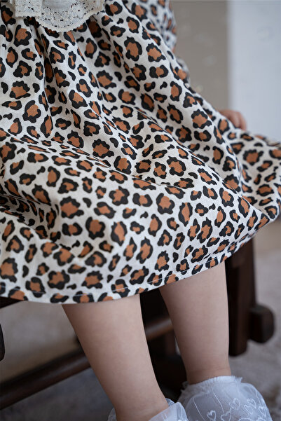 ALYRA Момичешка рокля с леопардов принт, дълги ръкави, дантела и панделка за рождени дни и специални поводи