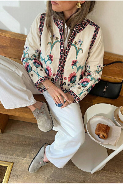 FEMELLE Γυναικείο Λευκό Κεντημένο Vintage Μπουφάν