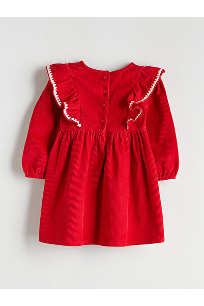 LC Waikiki Kids Red Crew Neck Velvet Girls Dress