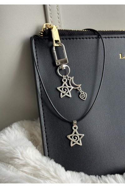 WhimsyWhite Spiral Necklace & Star Charm Keychain Set, Minimal Giftable Neckl...