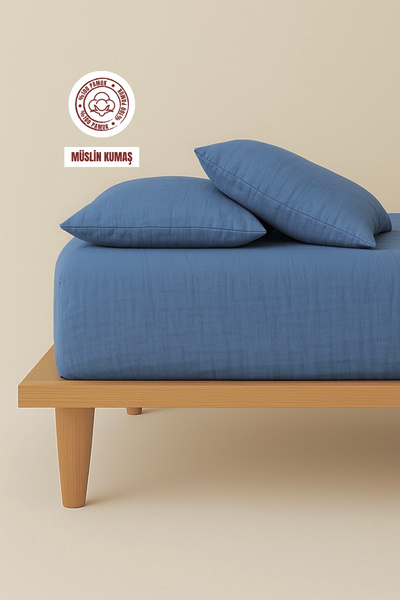 sutra 100% Cotton Muslin Fabric Double Fitted Sheet Set