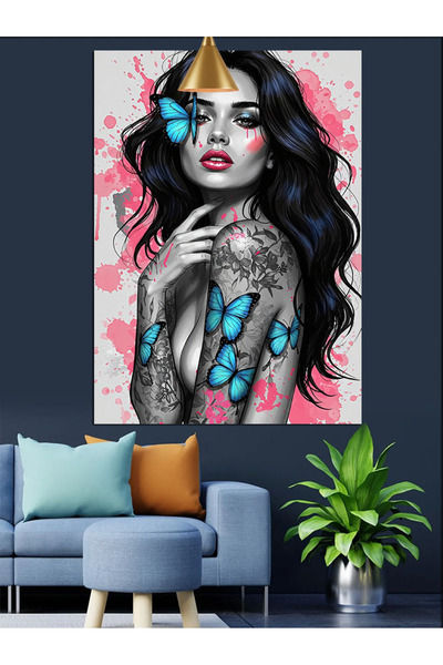 KanvasSepeti Blue Butterfly Pictură în ulei de înaltă calitate texturat Canva...