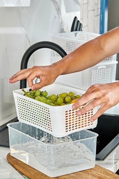 espashome Storage Container with Strainer and Leak-Proof Lid 5 Lt - 3 Pieces - White