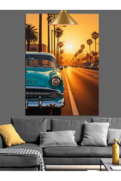 KanvasSepeti Κλασικό μπλε αυτοκίνητο Υψηλής ποιότητας ελαιογραφία Με υφή Καμβ...