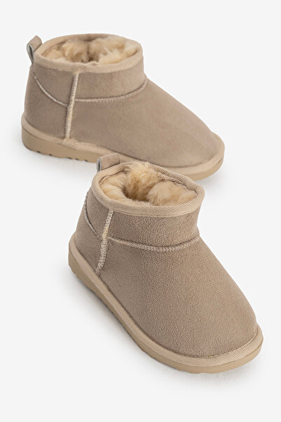 Tonny Black Girl's Beige Poly Sole Fur-Lined Suede Look Boots