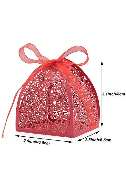 JZS Laser Cut Rose Candy Boxes 50PCS Wedding Favor Gift Boxes Red