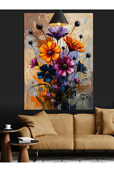 KanvasSepeti Flori colorate Pictură în ulei de înaltă calitate texturat Canva...