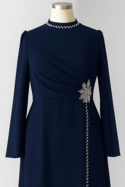 Moda Echer Crepe Fabric Stone Detailed Evening Dress