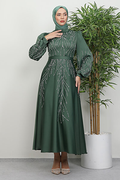 Lamia Giyim Buğlem Taşlı Abiye Haki