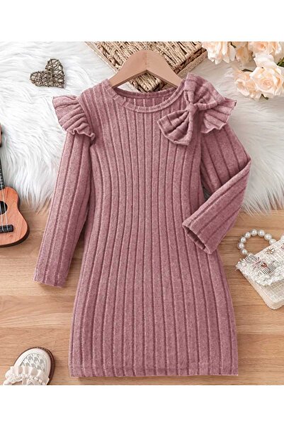 ÇEÇEN HOME فستان أنيق بأكمام طويلة مكشكشة مع شريط - فستان بناتي بتصميم شبكي ن...