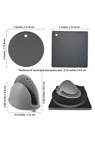 JZS Mini Oven Mitts 6PCS Heat Resistant Silicone Pot Holders Grey