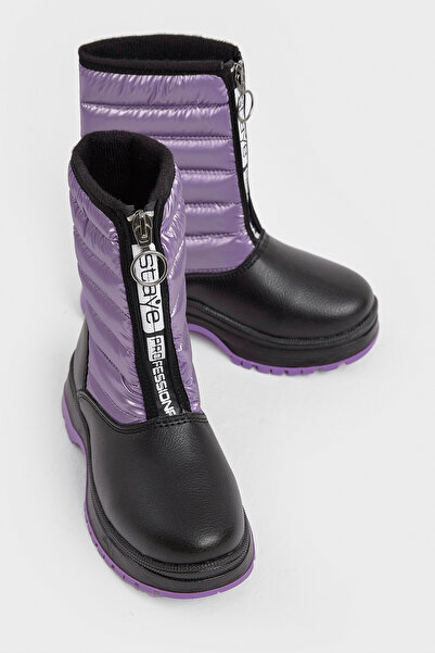 Tonny Black Παιδικές μπότες χιονιού με φερμουάρ, χοντρή θερμοσόλα, με επένδυση με ζεστό επένδυση και γράμματα στο μπροστινό μέρος