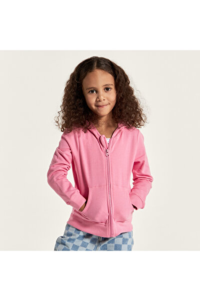 Juniors Solid Zip Through Jacket with Hood and Long Sleeves