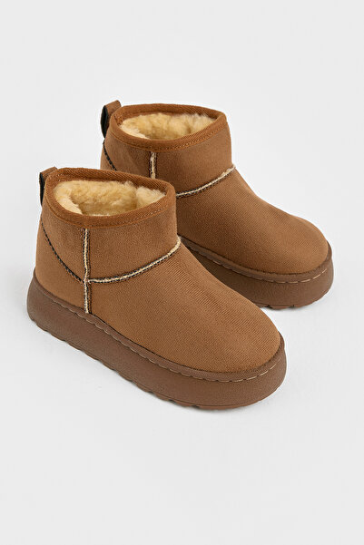 Tonny Black Children's Unisex Tan Thick Poly Sole Fur Inside Suede Look Casual Boots