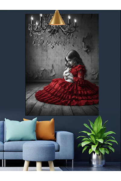 KanvasSepeti În rochie roșie Pictură în ulei de înaltă calitate texturat Canv...