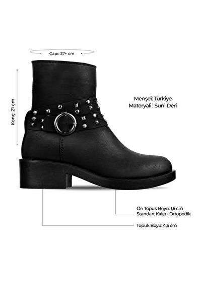 MY DERİ Lity Women's Belt Buckle Heeled Boots 4299