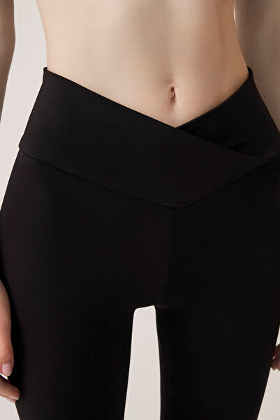 Los Ojos Black Cross Waist Detailed Leggings New Envelope