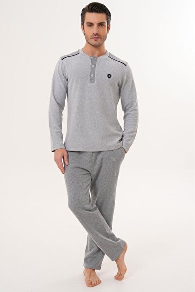 Mecit Pijama Large Size Thessaloniki Fabric Winter Men's Pajama Set 70% Cotton 30% Polyester