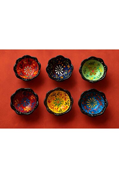 Memduhbey 6-Piece Assorted Tile Embossed Sauce Bowl Snack Bowl Presentation Bowl Plate