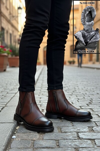 BIG KING Fur Lined Zippered Chelsea Genuine Leather Men's Boots