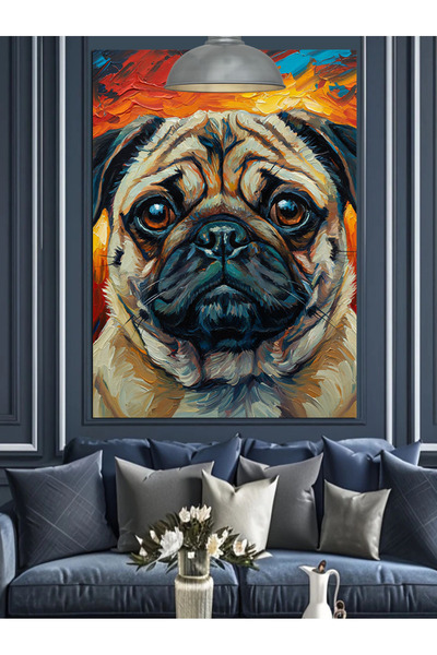KanvasSepeti Pug drăguț, vopsea în ulei de înaltă calitate, texturat Pânză Ca...