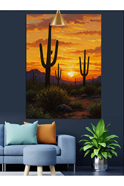 KanvasSepeti Cactus desert Pictură în ulei de înaltă calitate texturat Canvas...