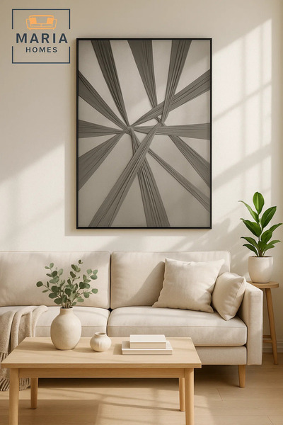 MARIA HOMES Modern Abstract Wall Art – Textured Grey Canvas – Minimalist Home Decor Painting