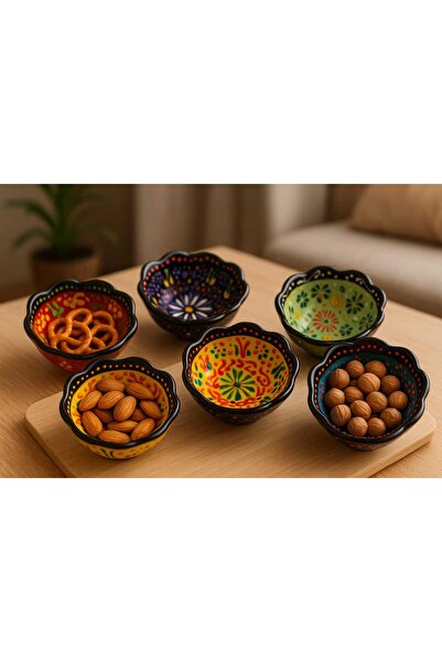 Memduhbey 6-Piece Assorted Tile Embossed Sauce Bowl Snack Bowl Presentation Bowl Plate