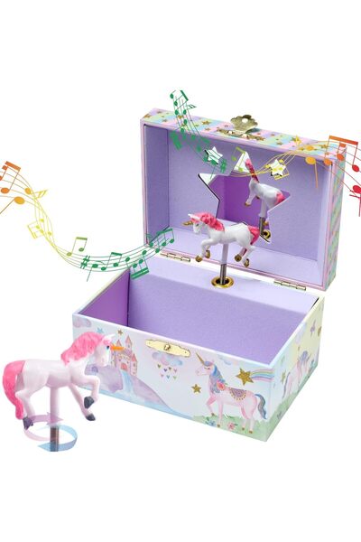 KASTWAVE Musical Jewelry Box for Girls with Spinning Unicorn - Glitter Rainbo...