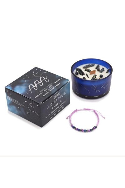 AW Gifts Crystal Candle and Gemstone Bracelet for Aquarius