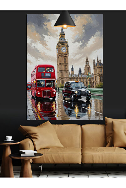 KanvasSepeti Roșu Londra Pictură în ulei de înaltă calitate texturat Pânză Ca...