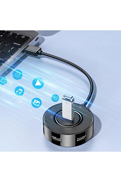 JZS USB HUB 4-Port High-Speed Data Transfer Hub Adapter 5V/2A Black 1.5m